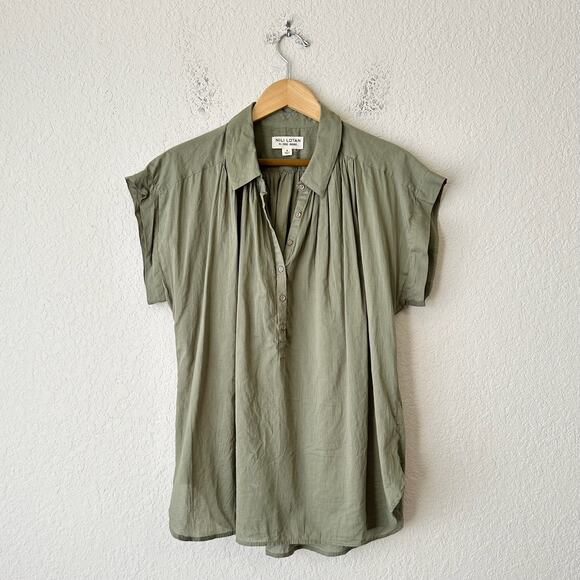 NILI LOTAN Normandy Blouse Top Olive Green Relaxed Popover Pleated - Picture 1 of 6